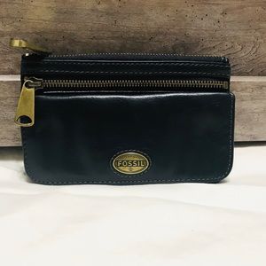 Fossil Black Leather Zip Wallet